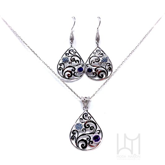 Moda Marjon Classic Scroll Cut Out Pendant/Earring Set