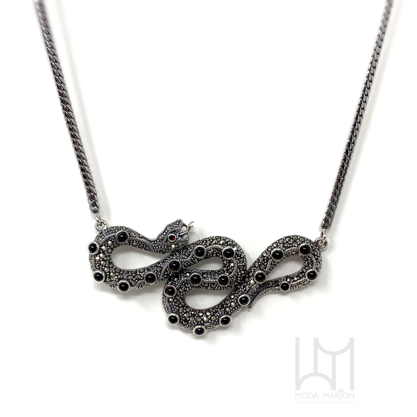 Marcasite Black- Onyx Snake Necklace