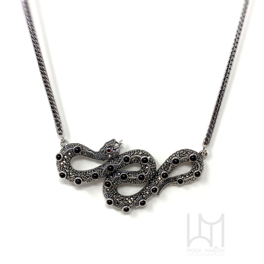 Marcasite Black- Onyx Snake Necklace