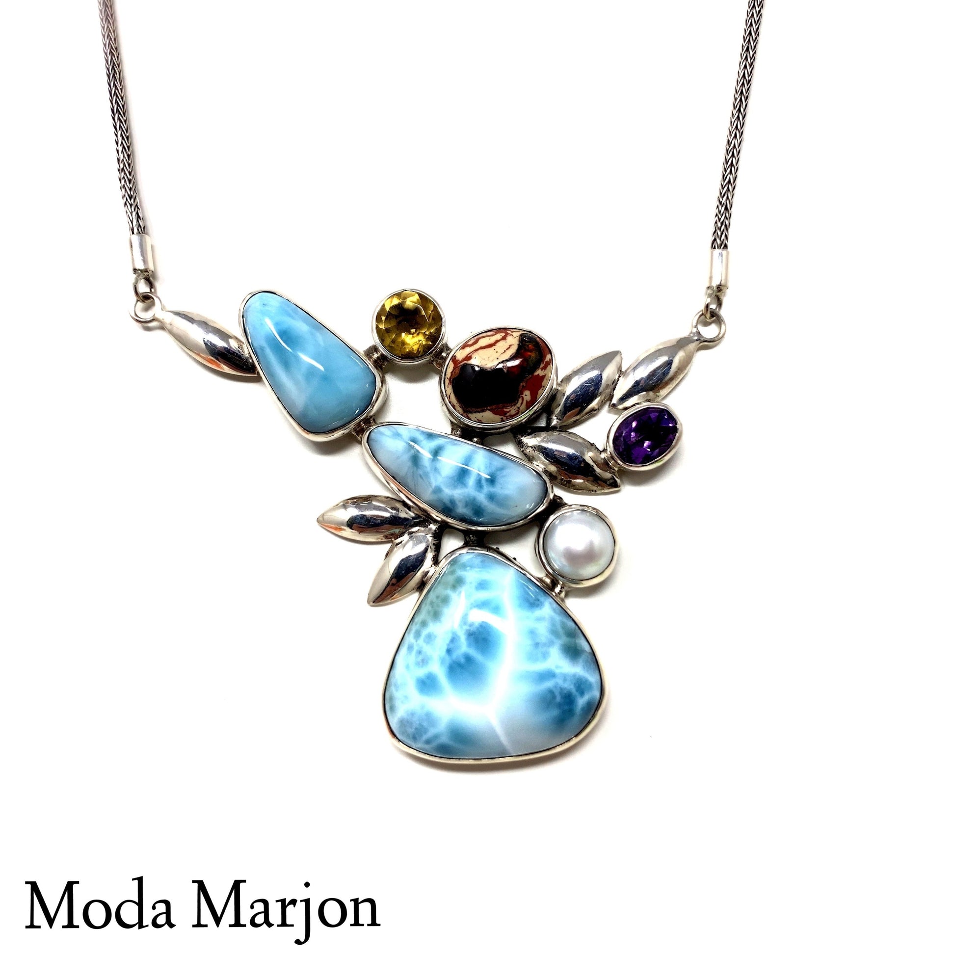Multi-Stone Larimar Statement Necklace - Moda Marjon 