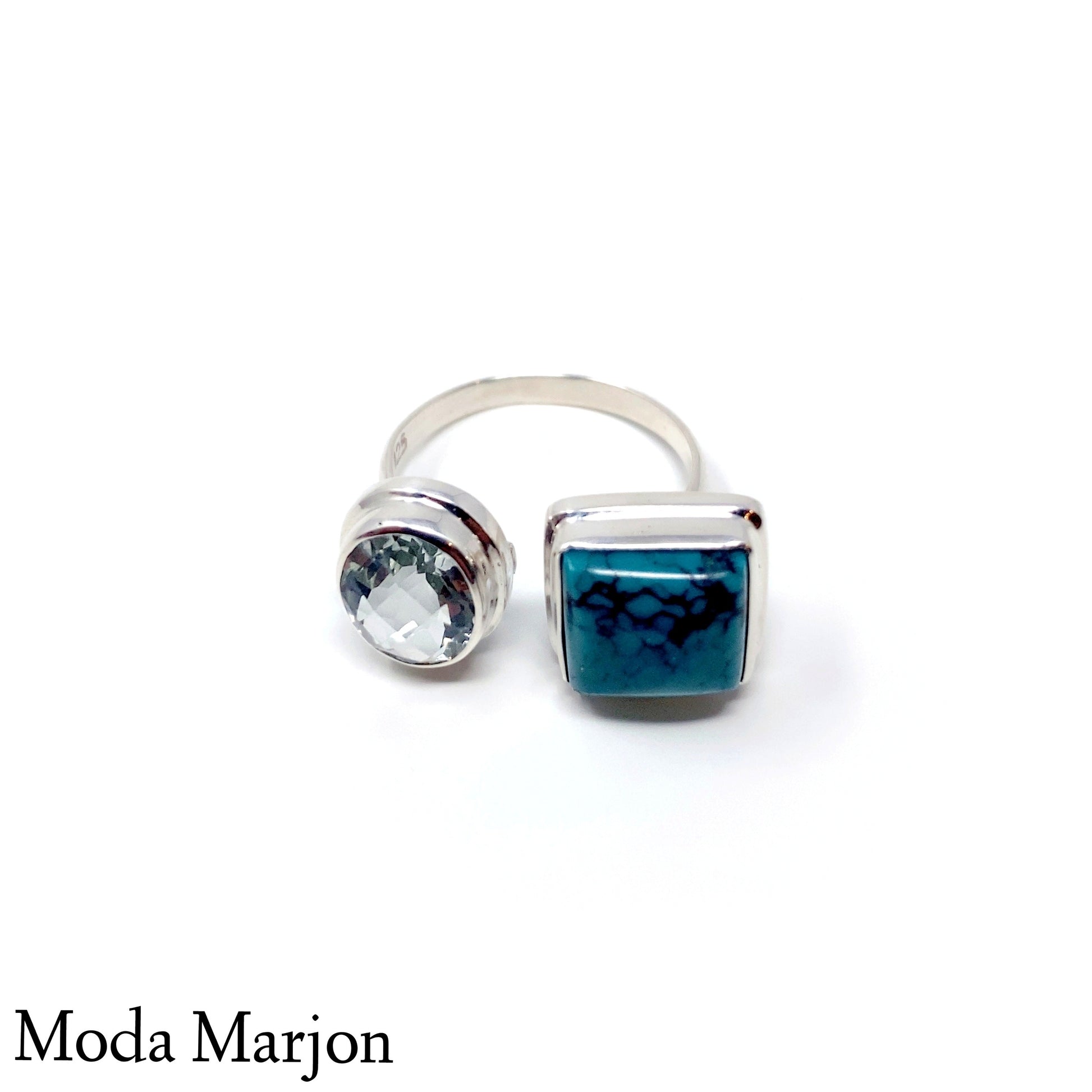 Bypass Turquoise And Green Amethyst Ring - Moda Marjon 