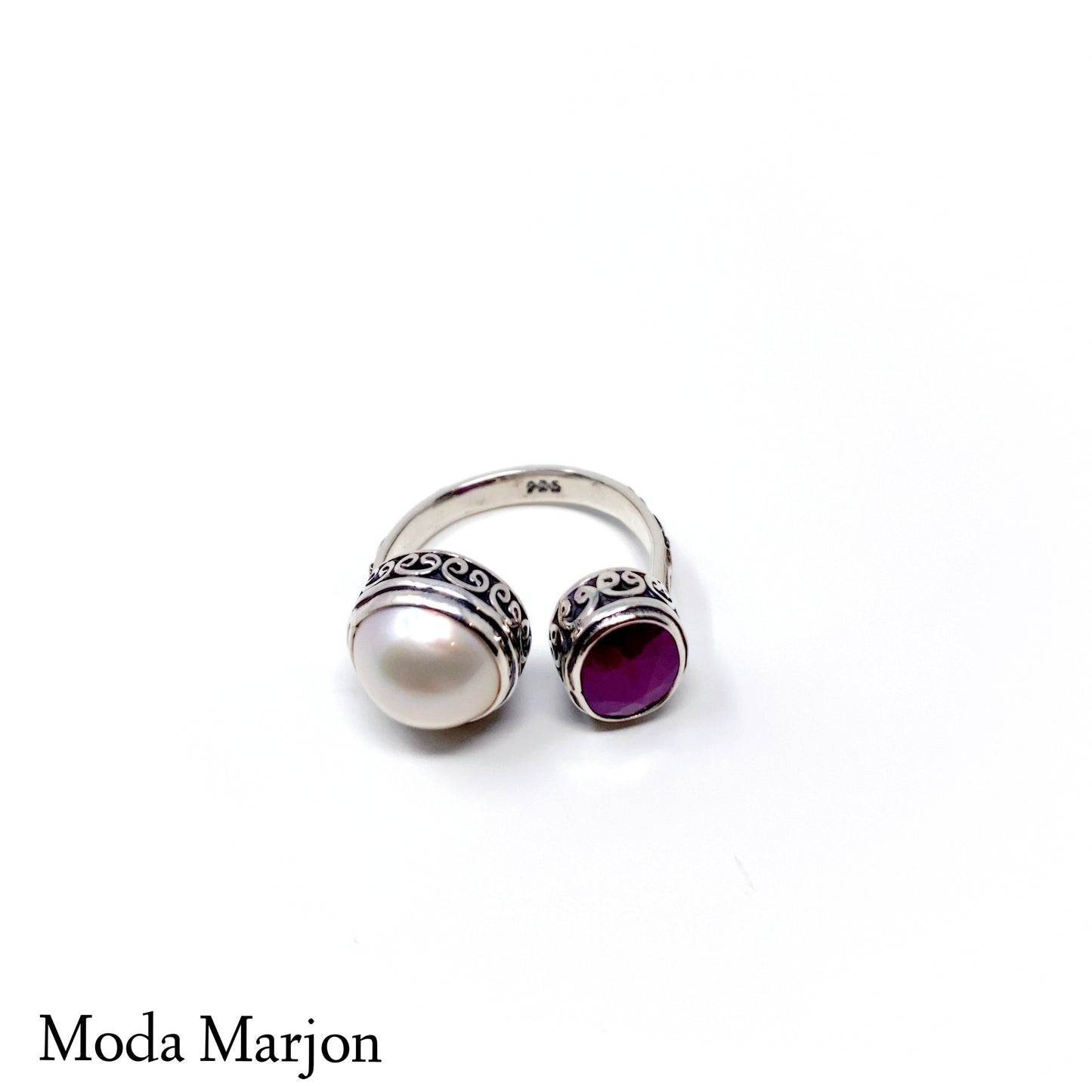 Bypass Pink Ruby And Pearl Ring - Moda Marjon 