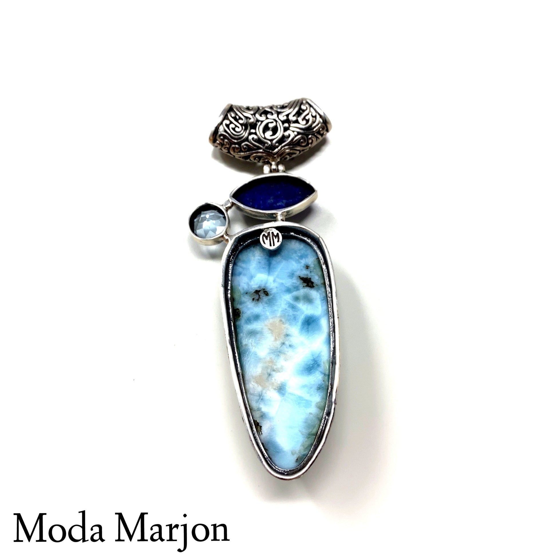Larimar And Lapis Drop Pendant - Moda Marjon 
