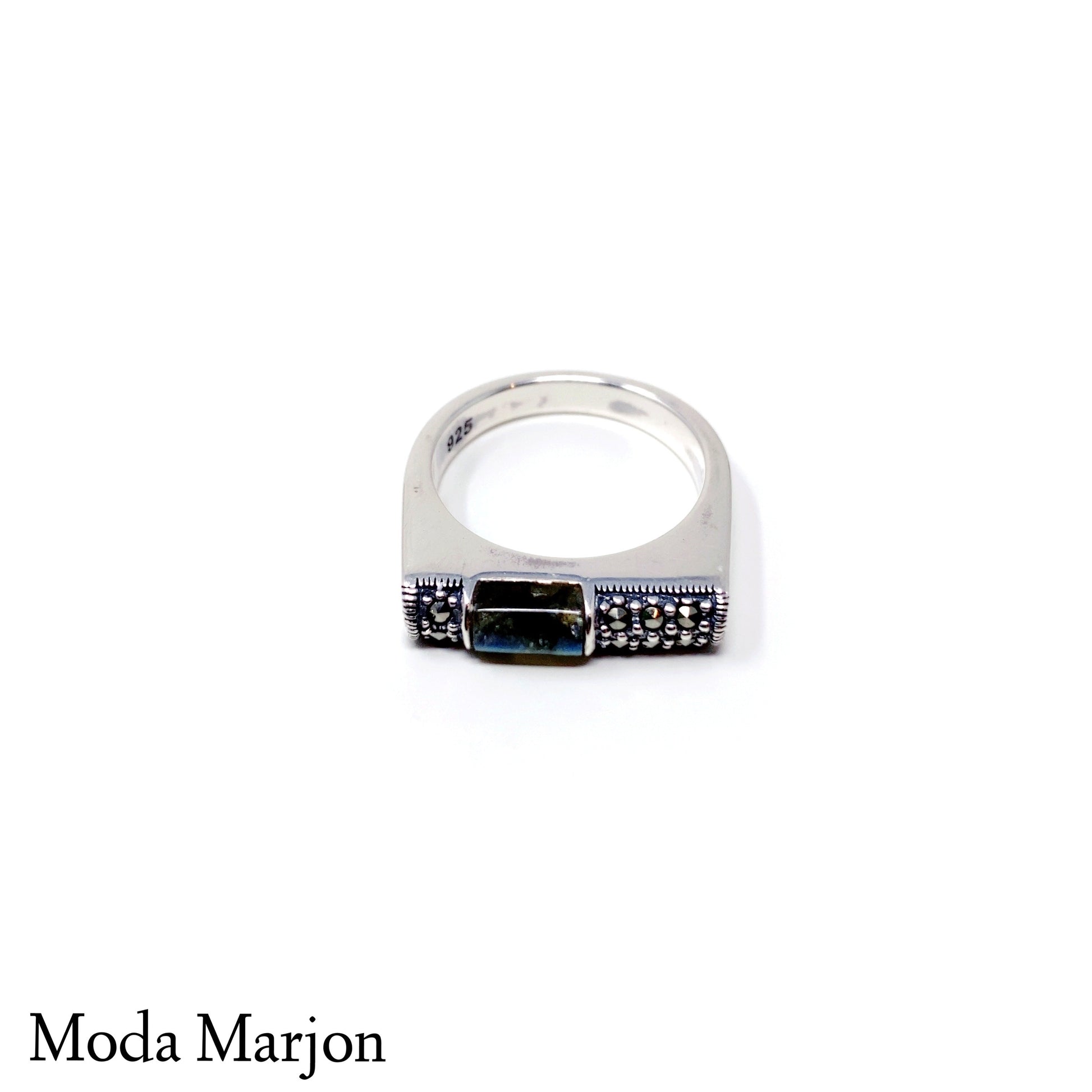 Marcasite Labradorite Baguette Stacking Ring - Moda Marjon 