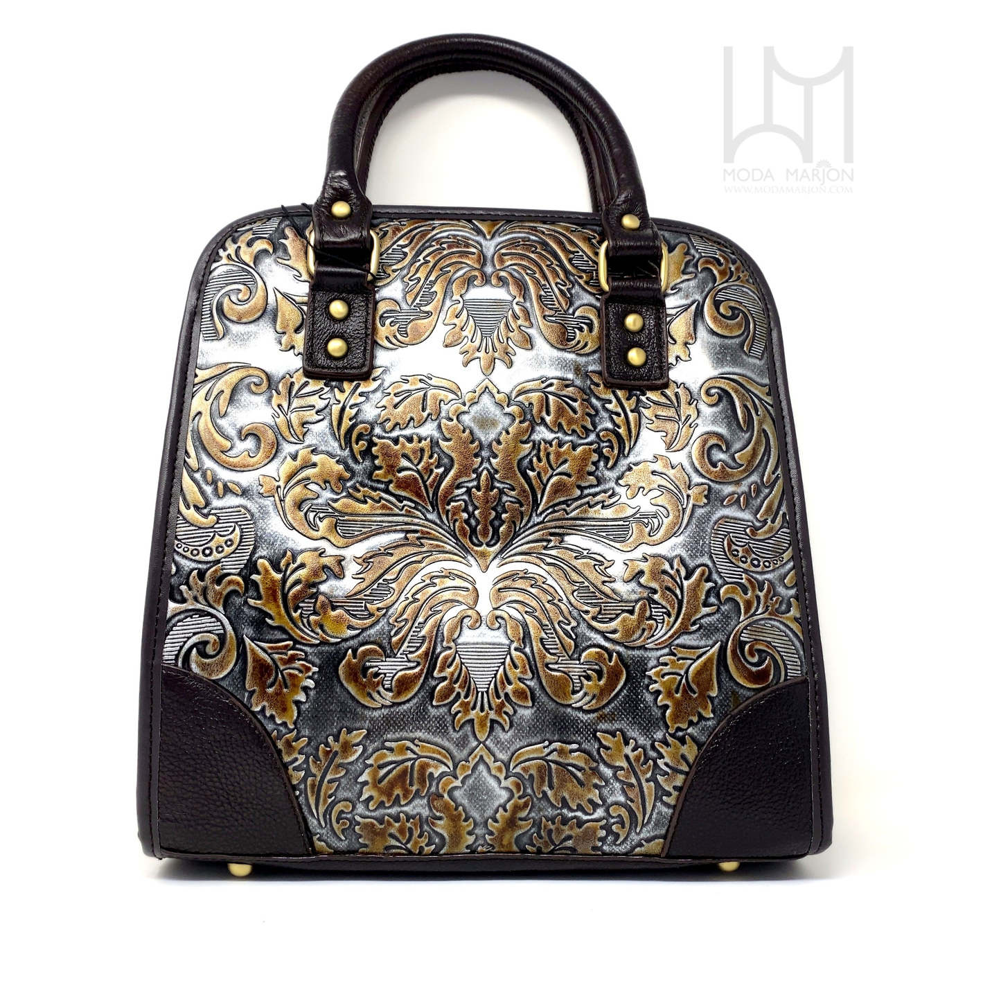 Large Pearl Blue Hand Tooled Handbag