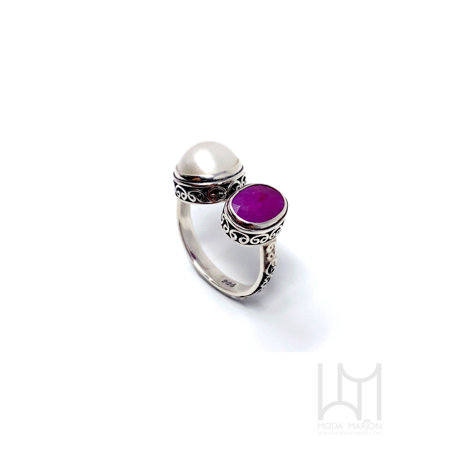 Bypass Pink Ruby And Pearl Ring