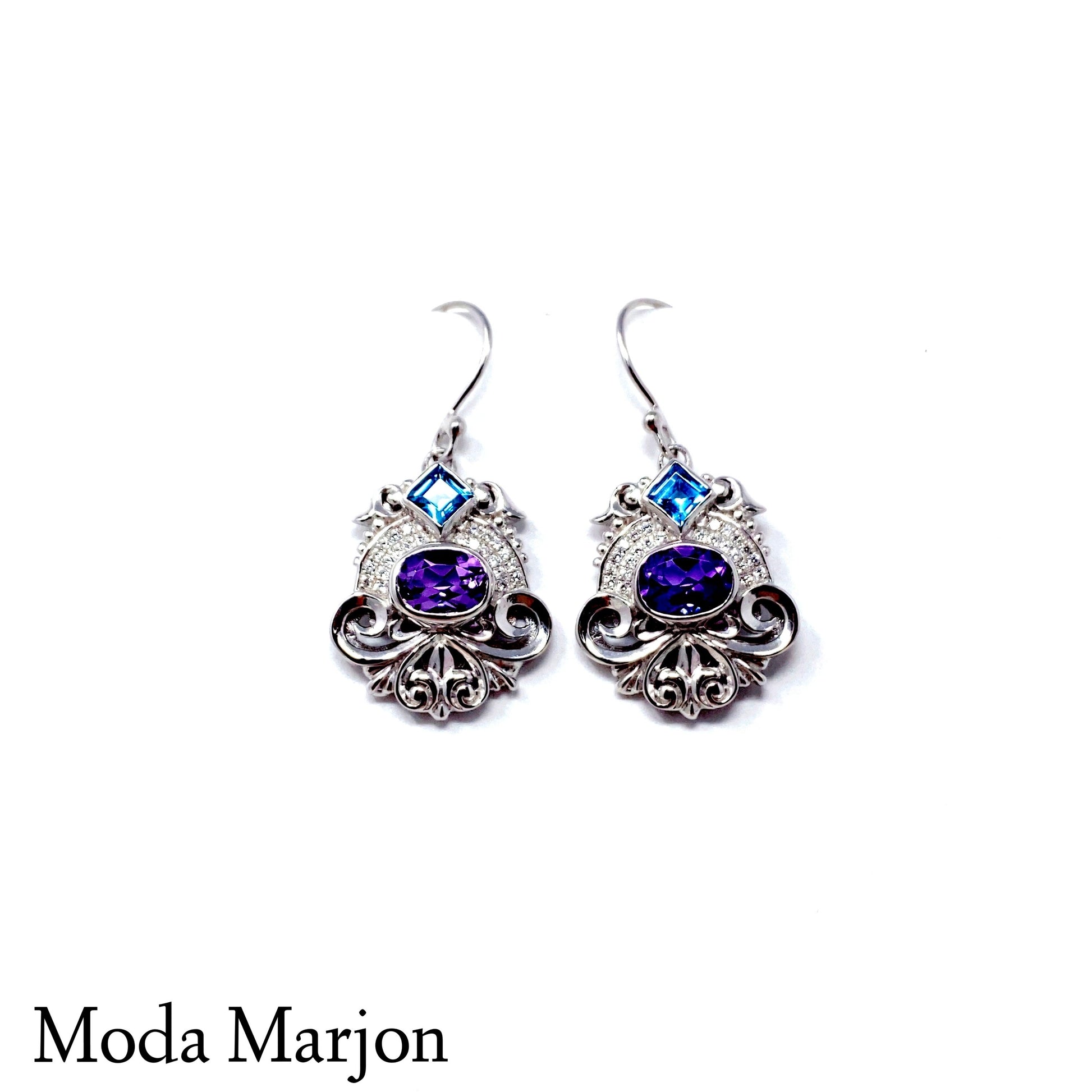 Moda Marjon Statement Pendant/Earring Set With Amethyst And Blue Topaz - Moda Marjon 