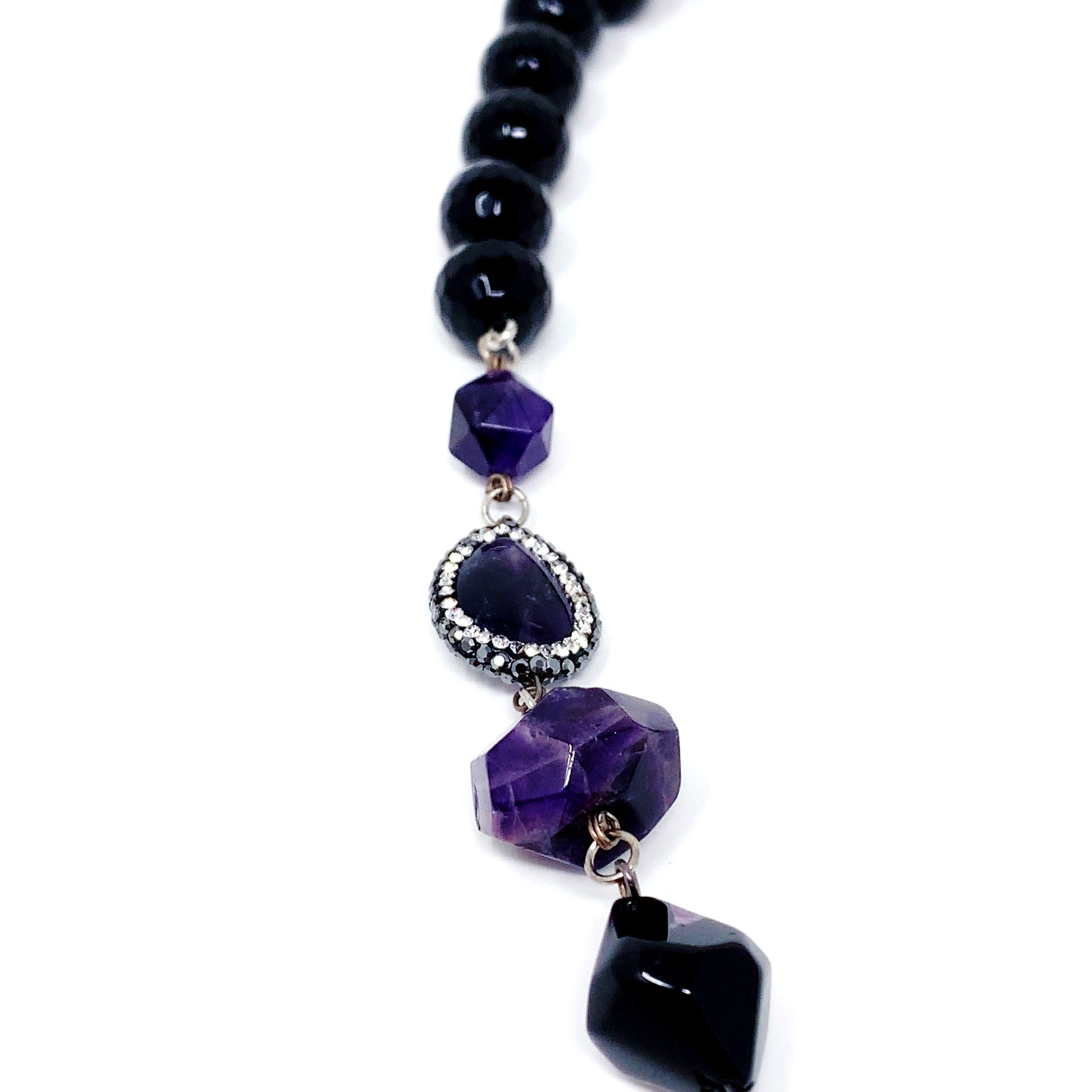 Amethyst / Black Onyx Necklace W/ Crystal Tassel - Moda Marjon 