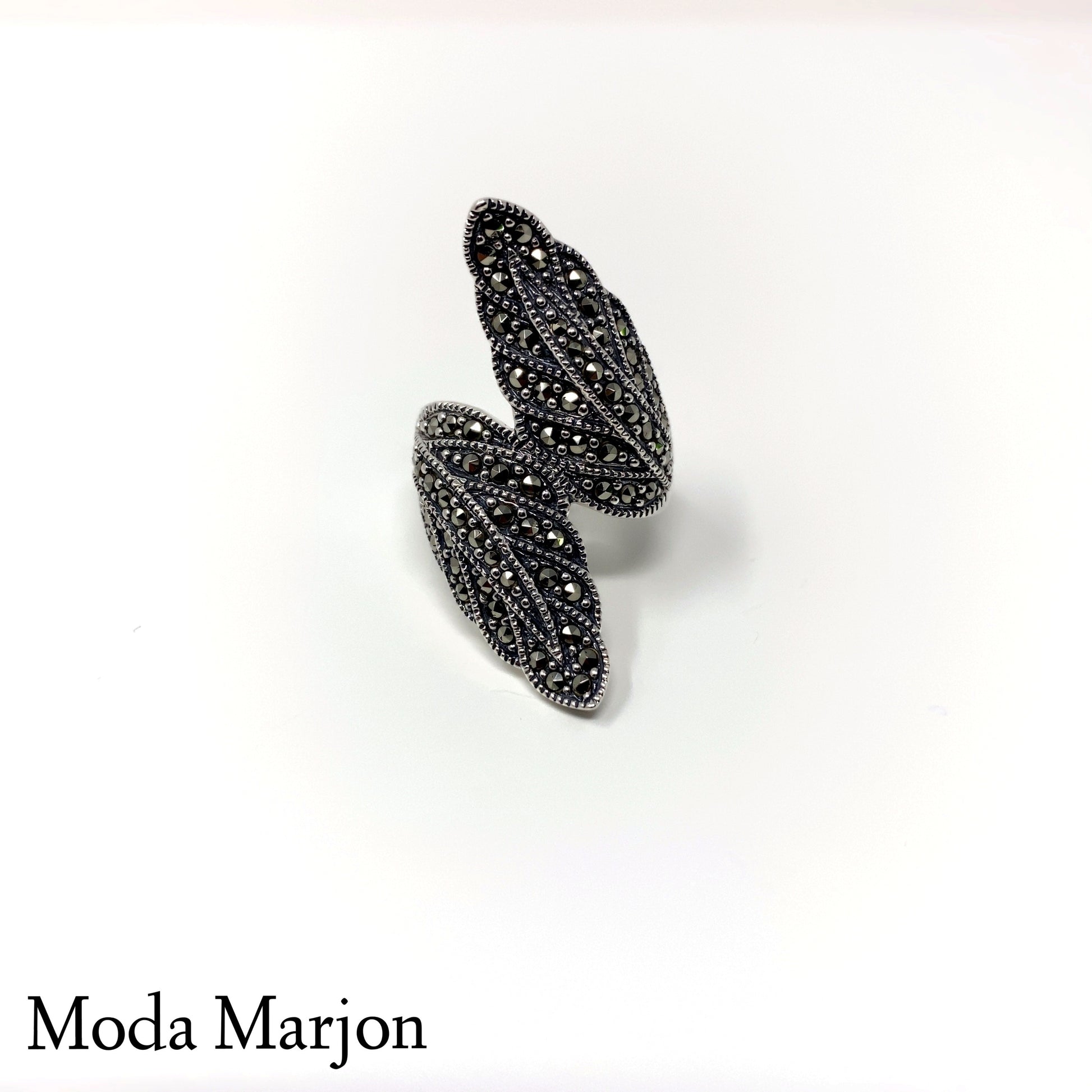Marcasite Bypass Leaf Wrap Ring - Moda Marjon 