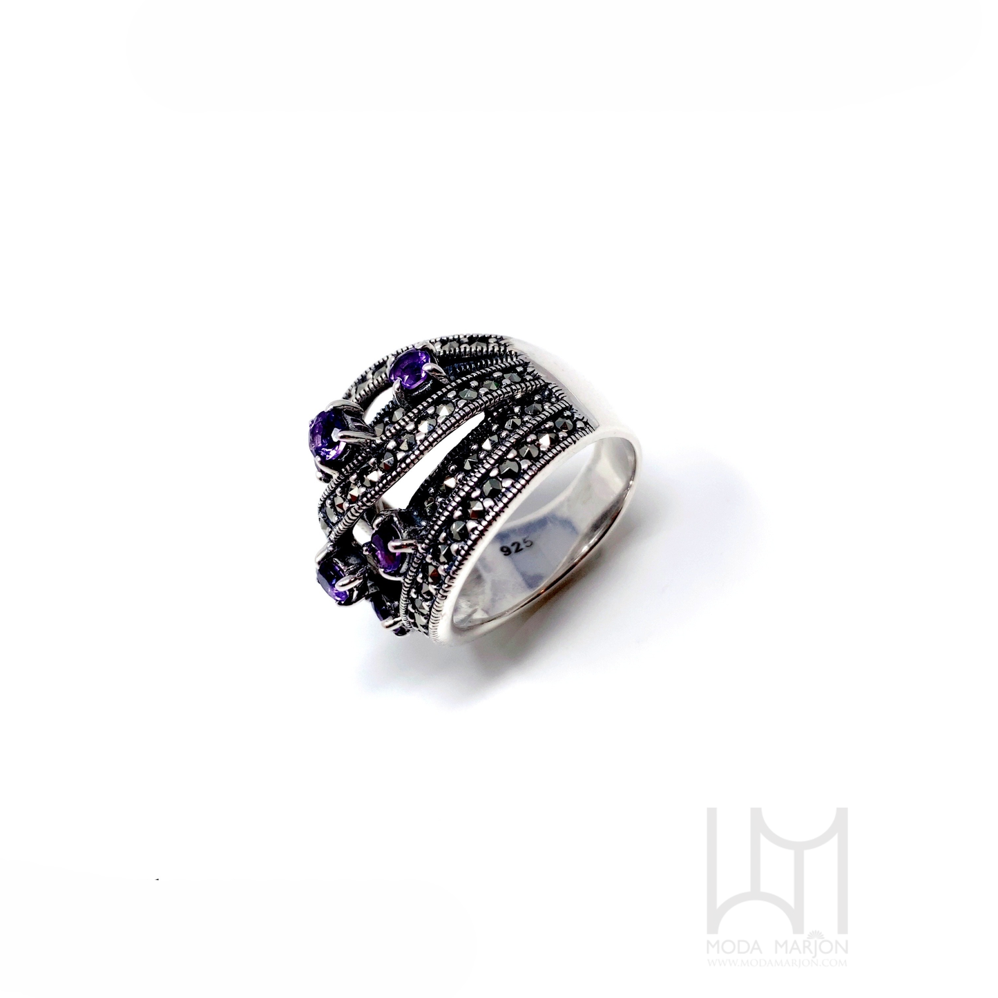 Marcasite Amethyst CrossOver Dome Ring