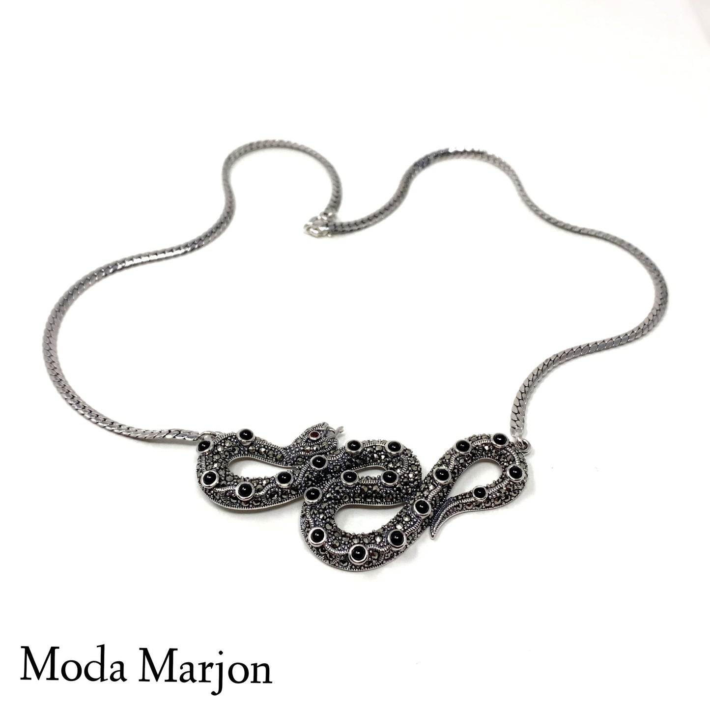 Marcasite Black- Onyx Snake Necklace - Moda Marjon 