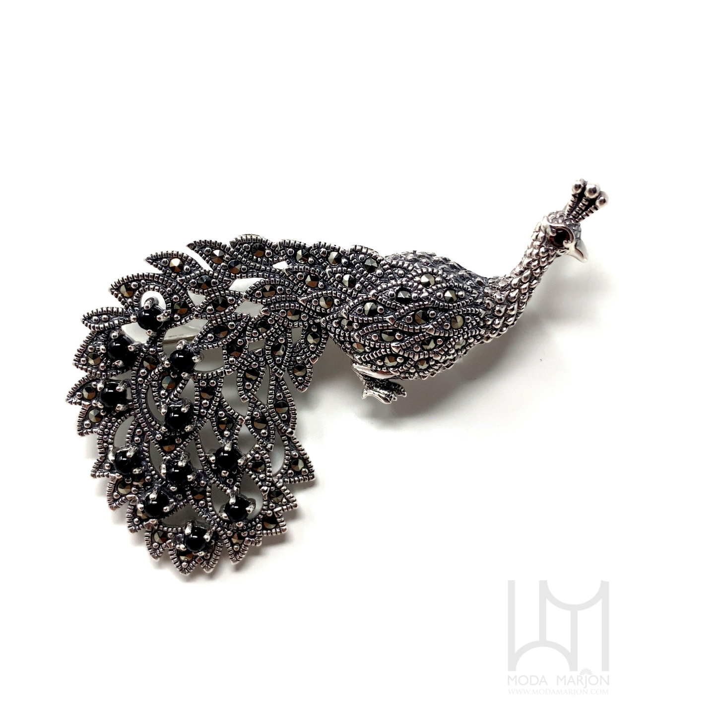 Black Onyx Marcasite Peacock Pin/Pendant