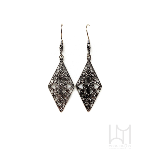 Diamond Shape Silver Drop Earrings