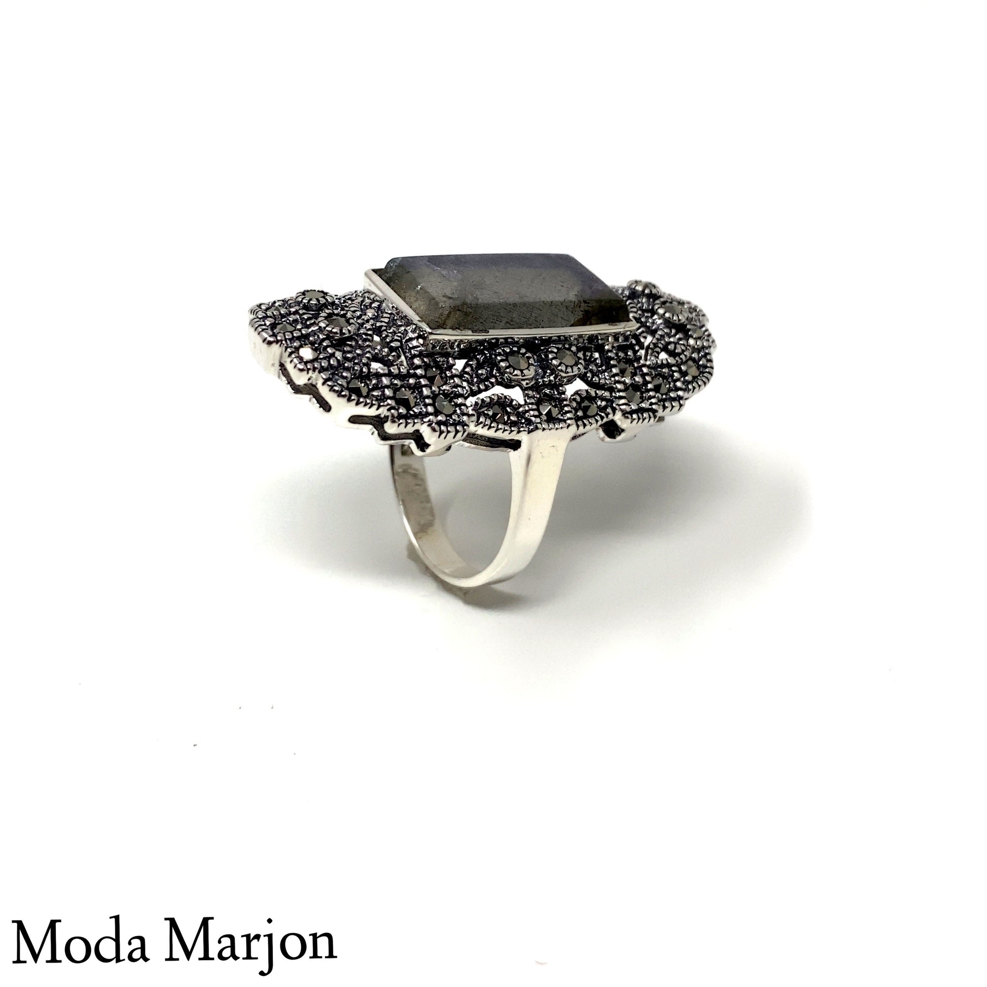 Marcasite Labradorite Cocktail Ring - Moda Marjon 