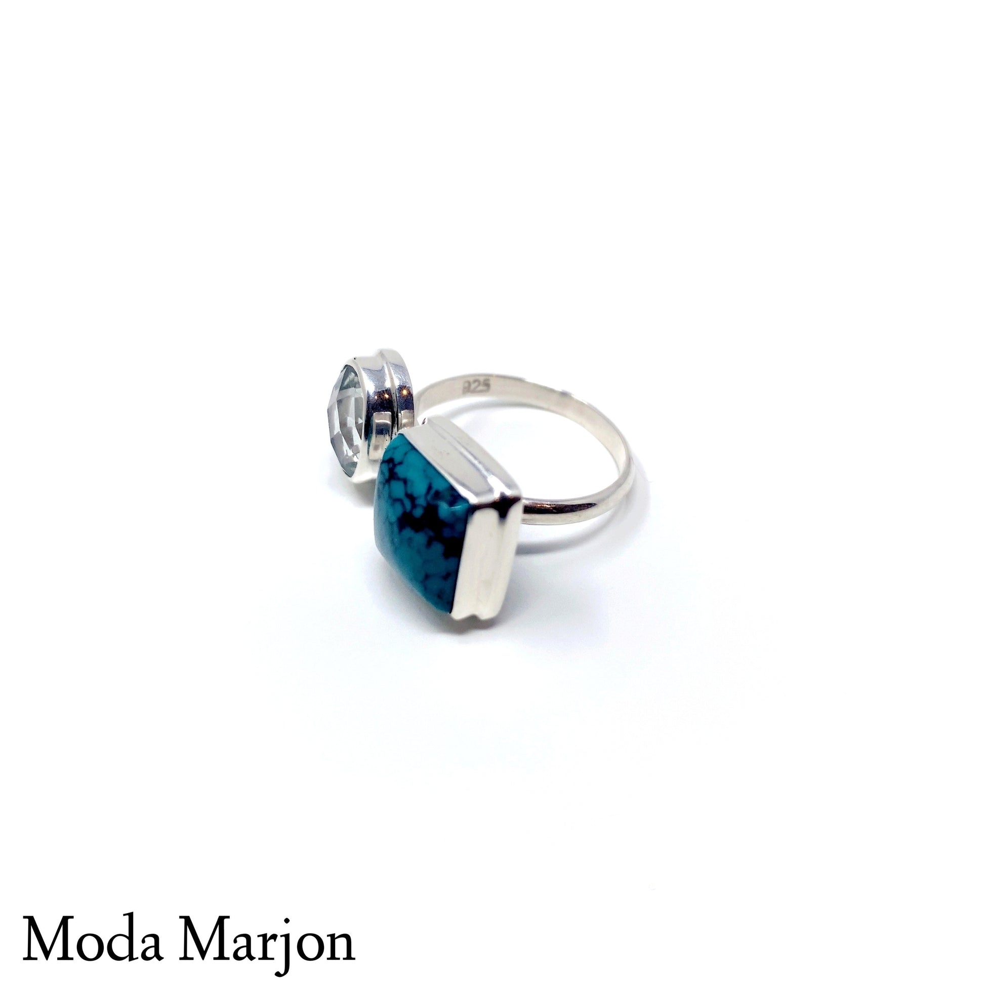 Bypass Turquoise And Green Amethyst Ring - Moda Marjon 