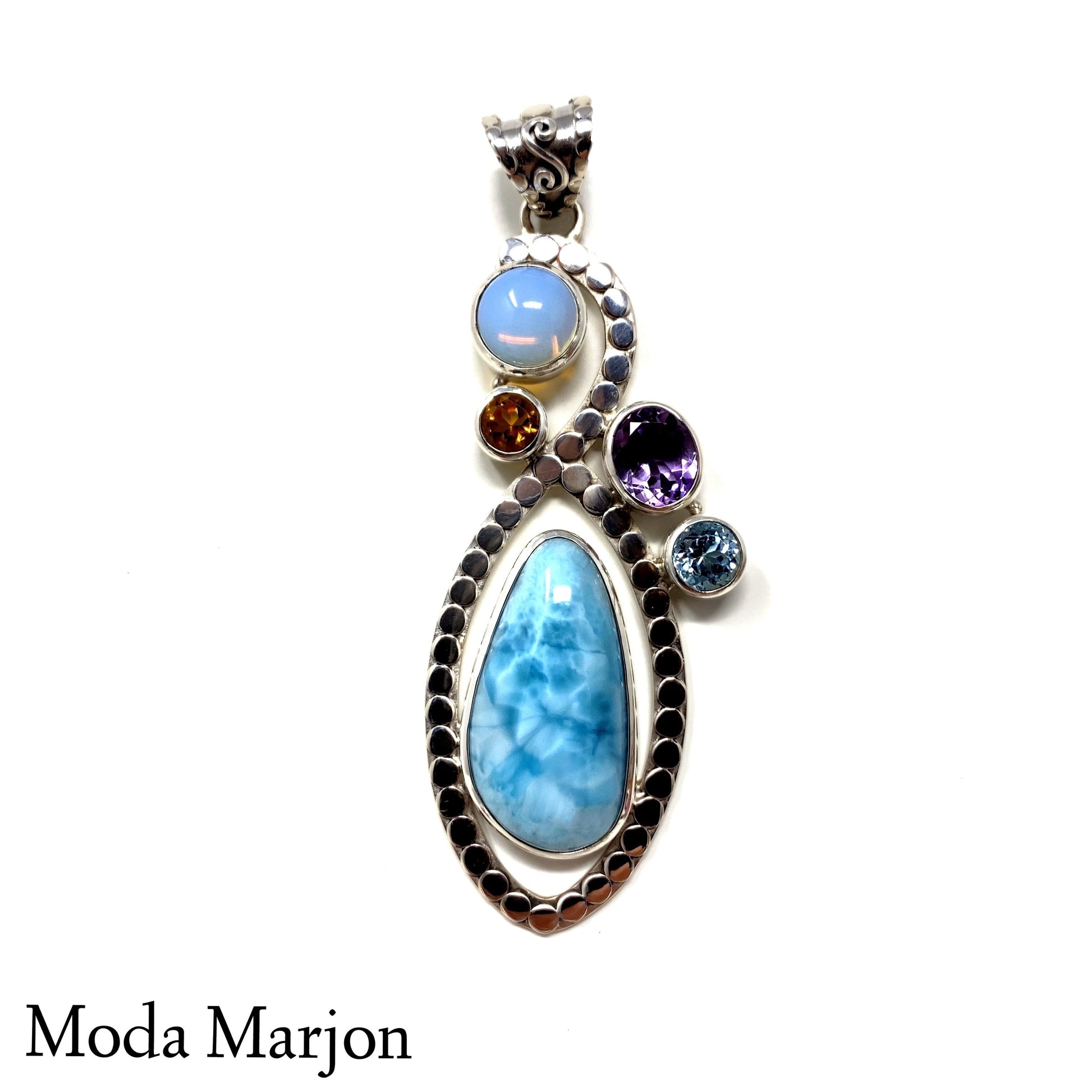 Multi-Stone Larimar Drop Pendant - Moda Marjon 