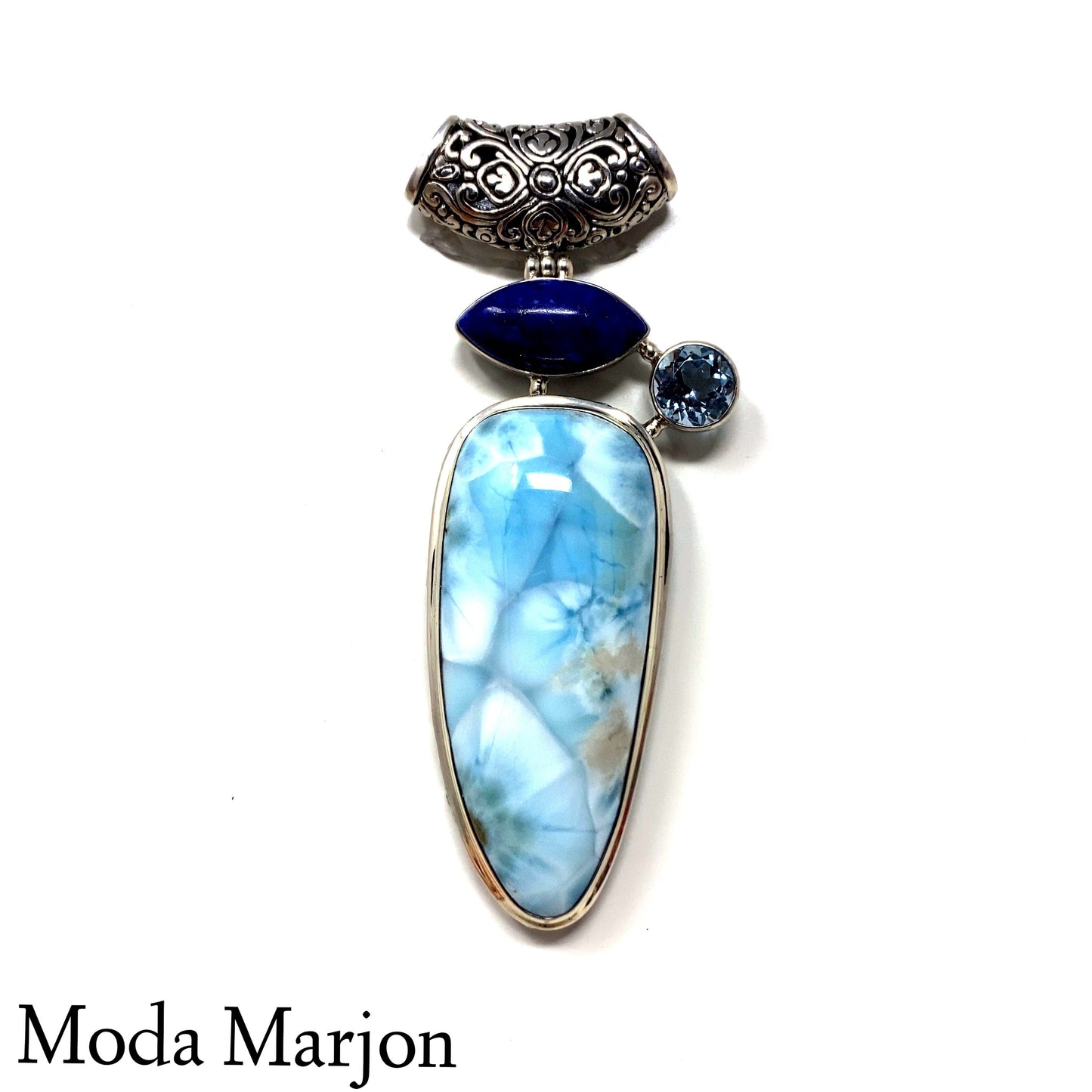 Larimar And Lapis Drop Pendant - Moda Marjon 