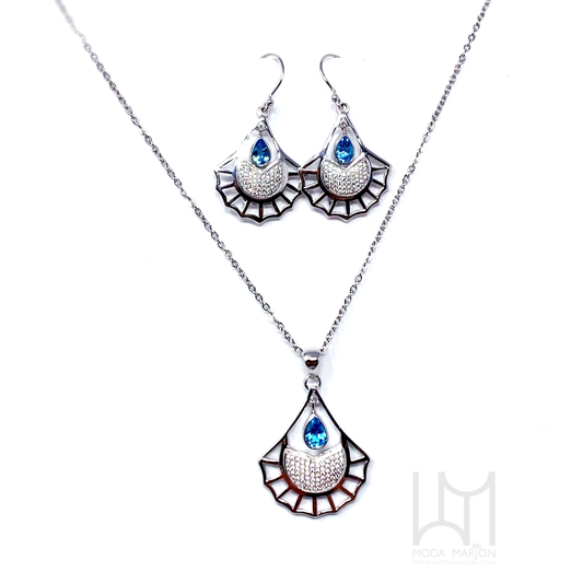 Moda Marjon Classic Tear Drop Cut Out Pattern Pendant/Earring Set