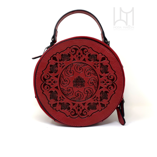 Round Tooled Crossbody Bag