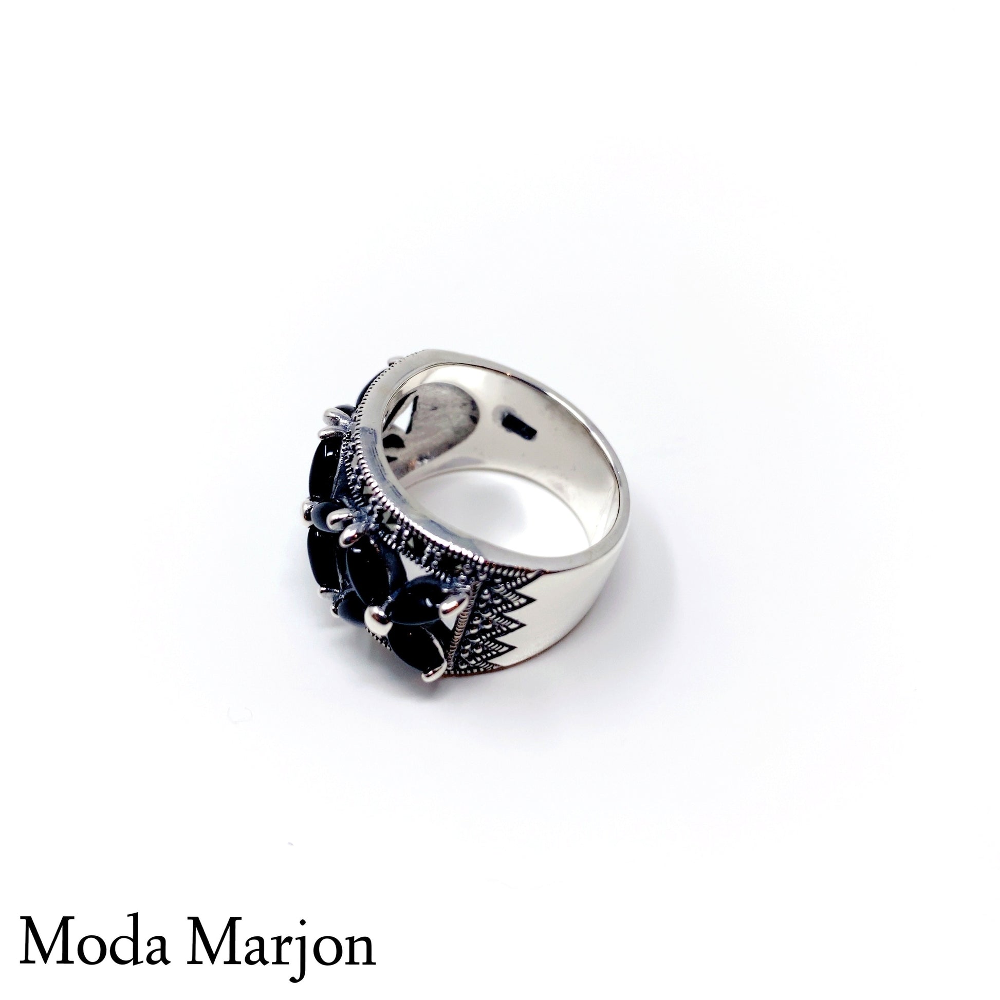 Marcasite Black Onyx Hugs And Kisses Band - Moda Marjon 