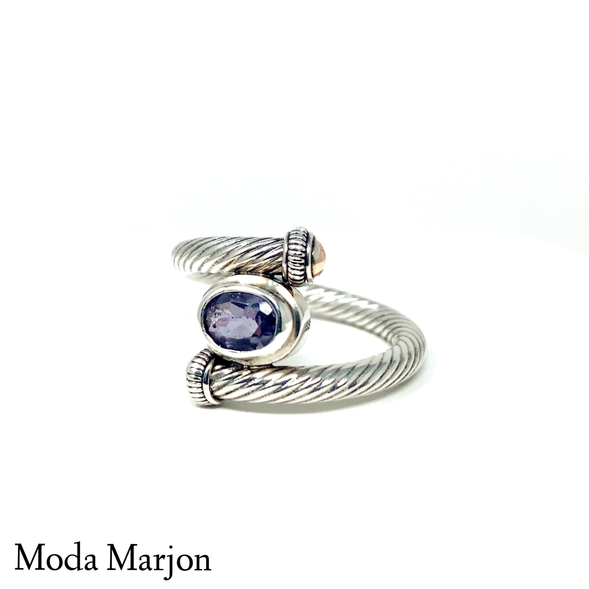 Sterling Silver Amethyst Cable Ring - Moda Marjon 