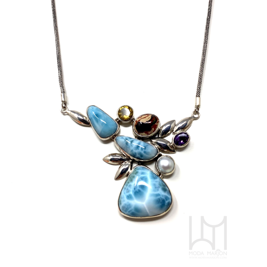 Multi-Stone Larimar Statement Necklace