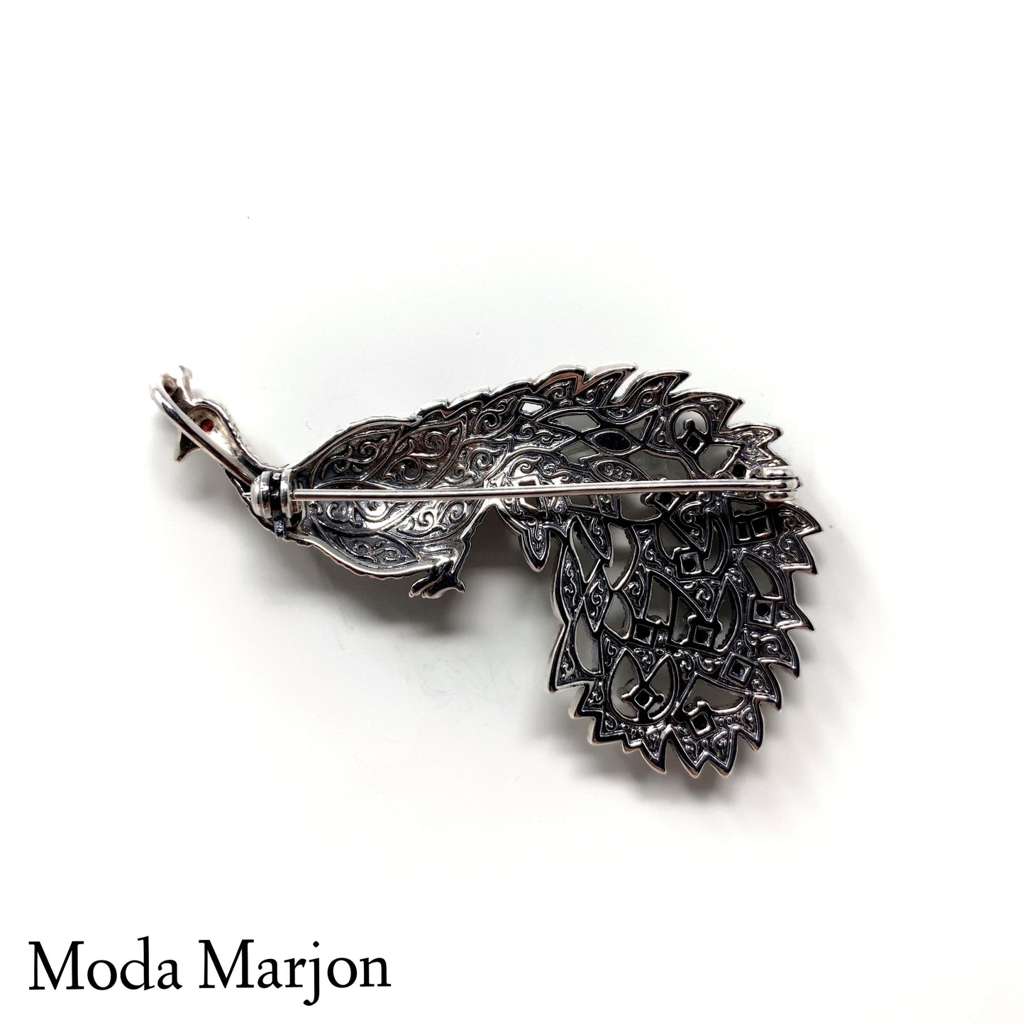 Black Onyx Marcasite Peacock Pin/Pendant - Moda Marjon 