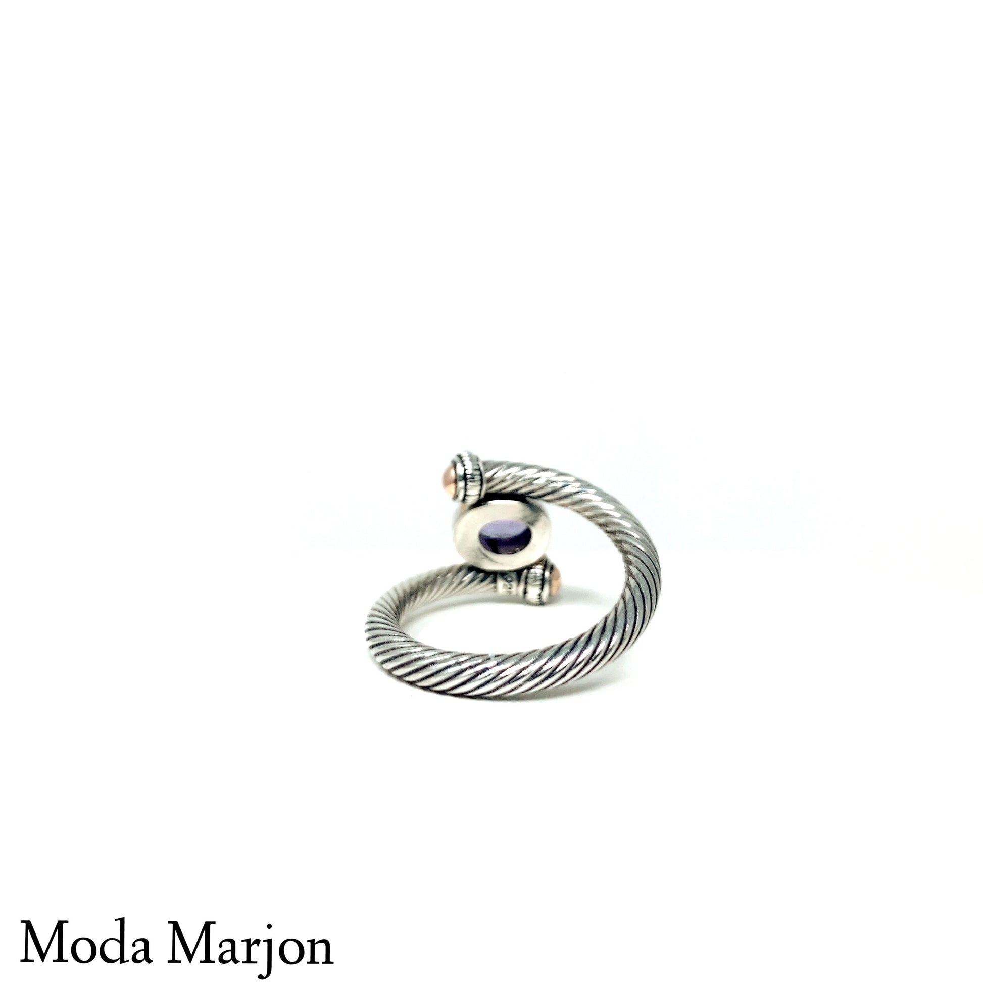 Sterling Silver Amethyst Cable Ring - Moda Marjon 