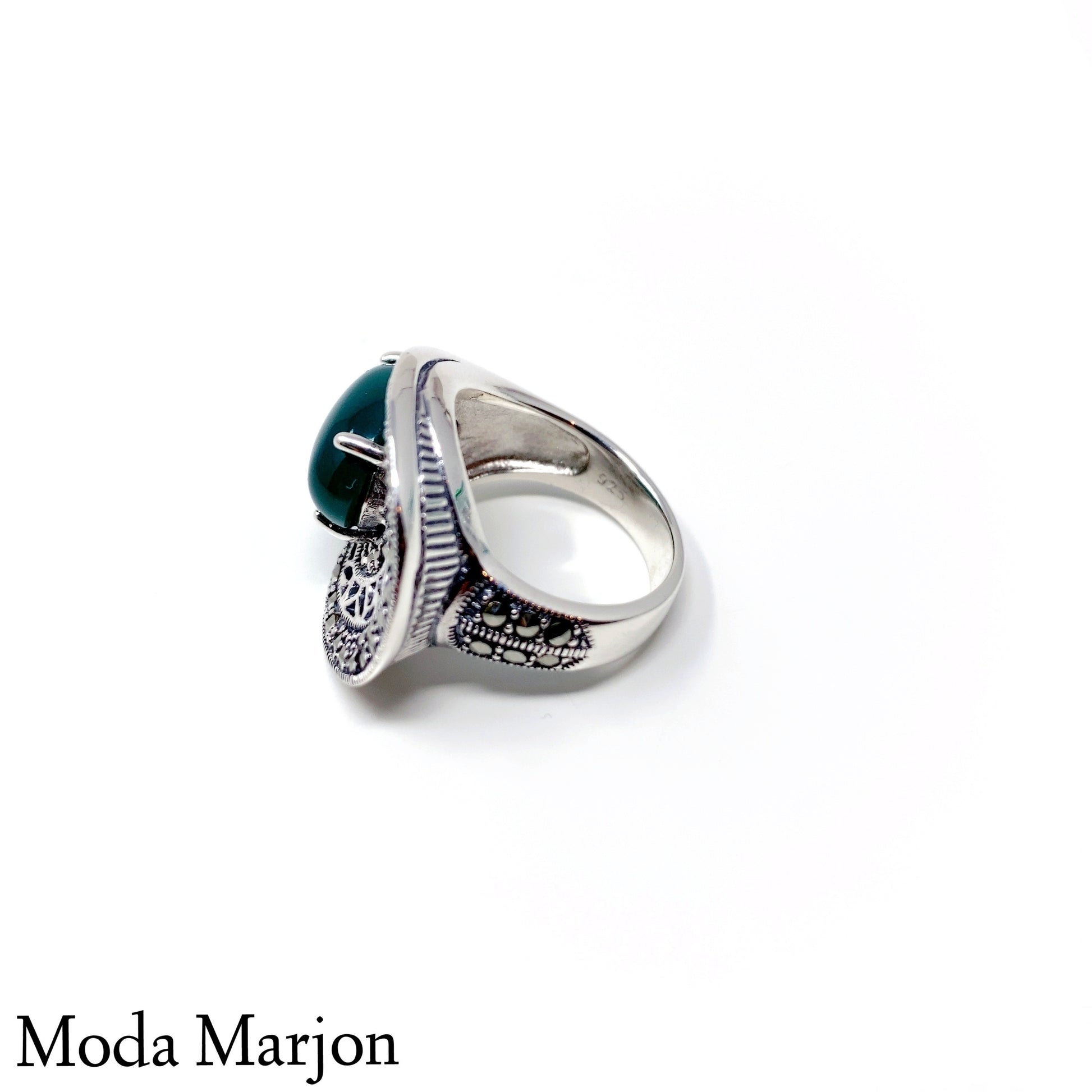 Marcasite Green Onyx Ring - Moda Marjon 