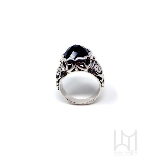 Faceted Dome Black Onyx Ring