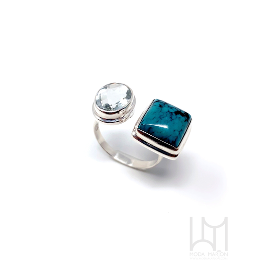 Bypass Turquoise And Green Amethyst Ring