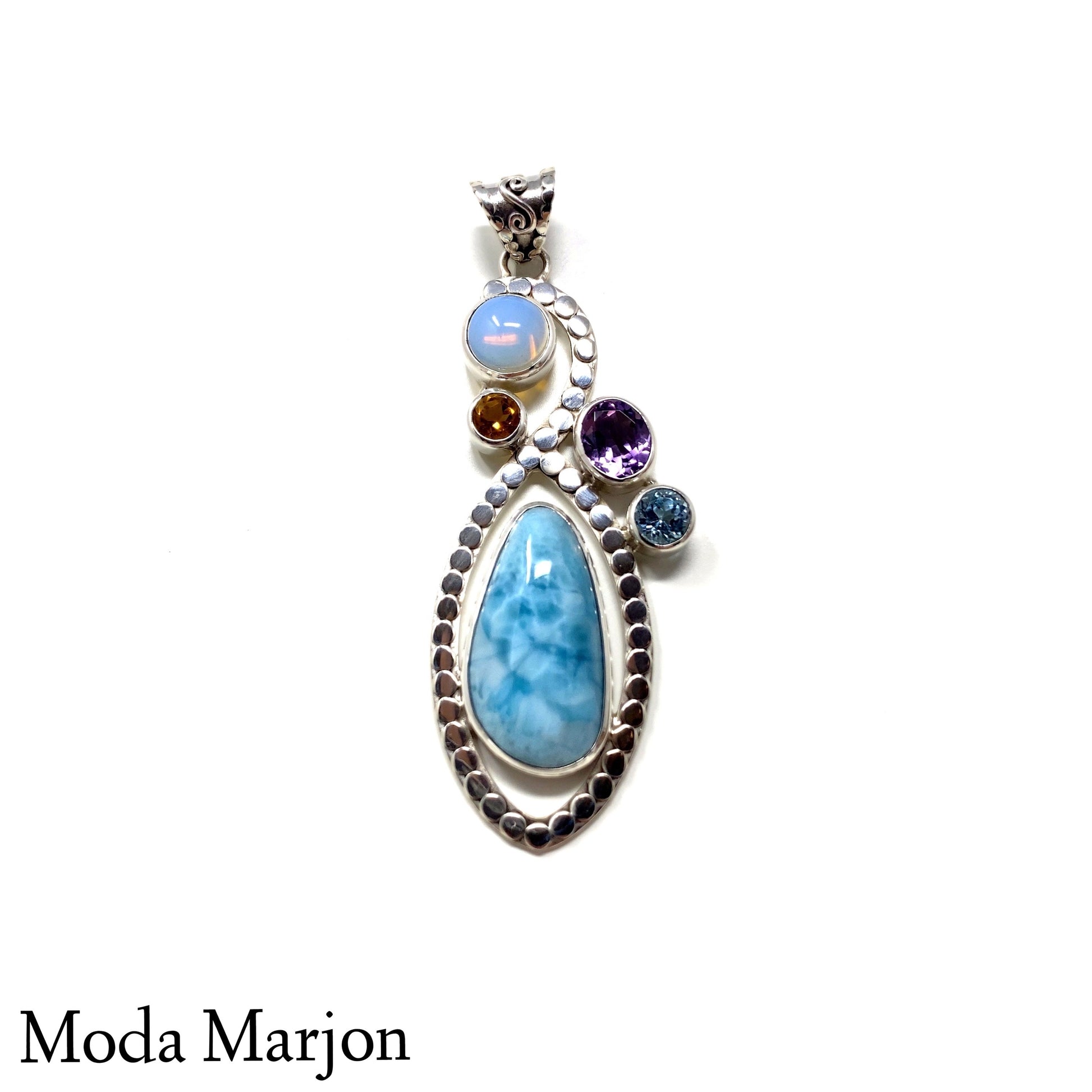 Multi-Stone Larimar Drop Pendant - Moda Marjon 